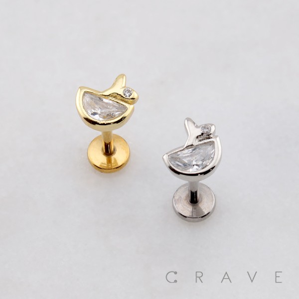 CZ WHALE TAIL OCEAN SEA THREADLESS (PUSH IN) 316L SURGICAL STEEL LABRET SET